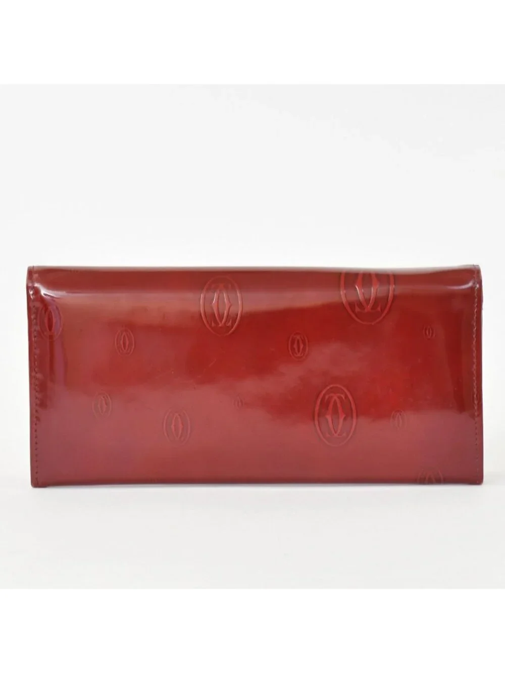 Cartier Wallet Double C Bordeaux Patent Leather Silver